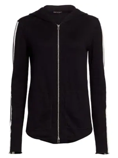 Shop Atm Anthony Thomas Melillo Striped Cashmere Blend Zip Hoodie In Black Heather Grey