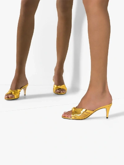 Shop Gucci Gold Knot Detail Leather Sandals