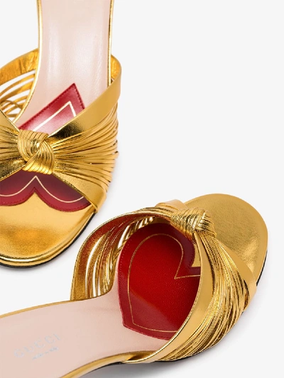 Shop Gucci Gold Knot Detail Leather Sandals