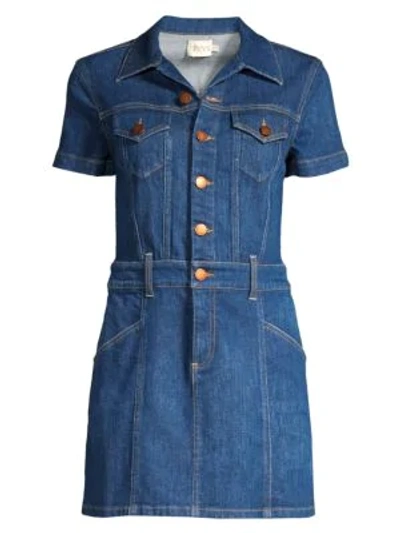 Shop Alice And Olivia Amazing Mini Denim Shirtdress In The Time Is Now