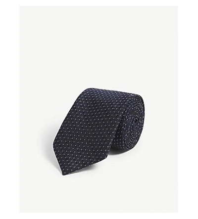 Shop Hugo Micro-dot Print Silk-blend Tie In Dark Blue