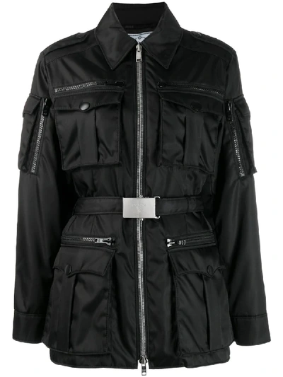 Shop Prada Jacke Mit Gürtel - Schwarz In Black