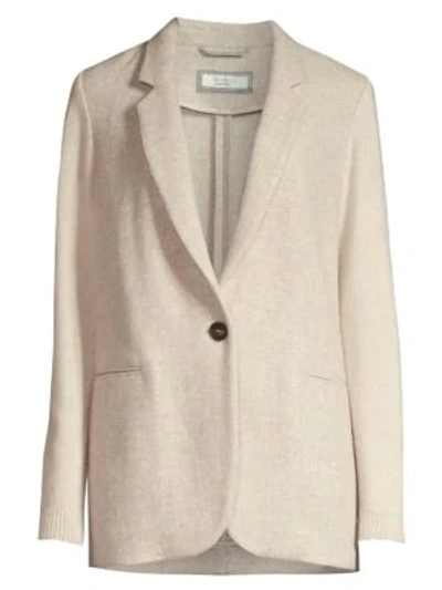 Shop Peserico Knit Sleeve Wool Blend Jacket In Ivory