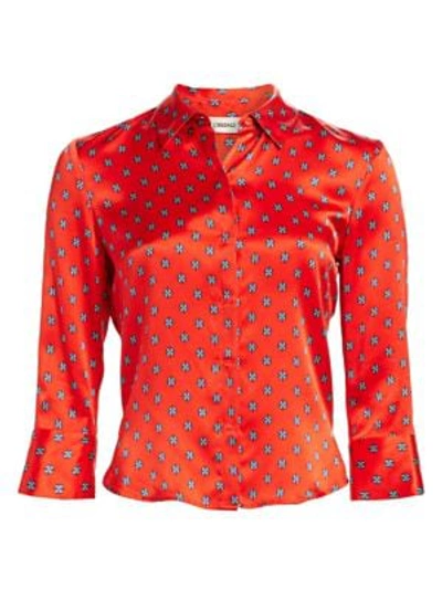 Shop L Agence Jill Printed Silk Twill Blouse In Royal Red Multi Maestro