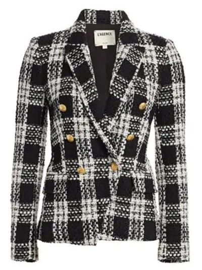 Shop L Agence Kenzie Double Breasted Tweed Blazer In Ivory Black
