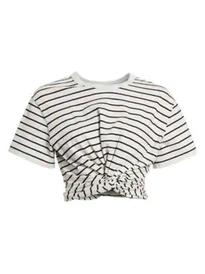Shop Alexander Wang T Striped Twist Crop T-shirt In Light Heather Grey Black