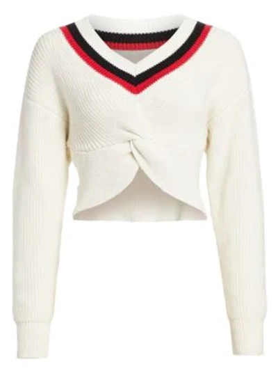 Shop Alexander Wang T Cropped Ribbed-knit Varsity Sweater In Ivory