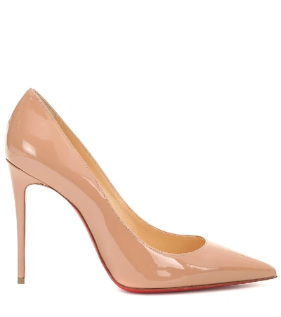 Shop Christian Louboutin Kate 100 Patent Leather Pumps In Beige
