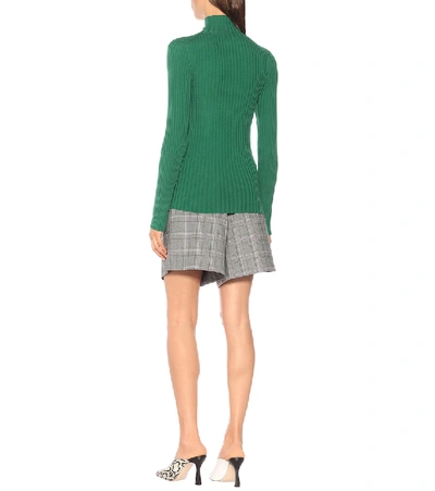 Shop Plan C Ribbed Wool Turtleneck Sweater In Green