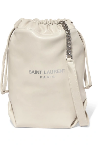 Shop Saint Laurent Teddy Leather Bucket Bag In White