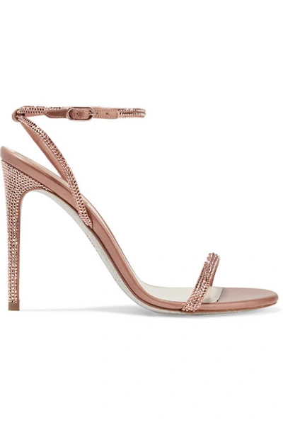 Shop René Caovilla Crystal-embellished Satin And Metallic Leather Sandals In Antique Rose