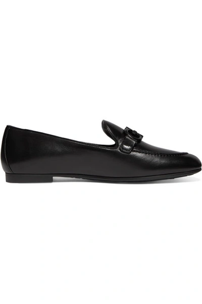 Shop Ferragamo Trifoglio Embellished Leather Loafers In Black