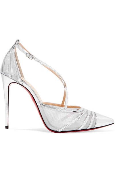 Shop Christian Louboutin Theodorella Metallic Leather And Mesh Pumps In Silver