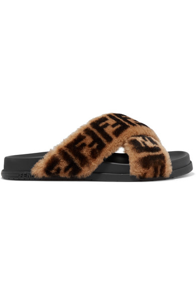 fendi sheepskin slides
