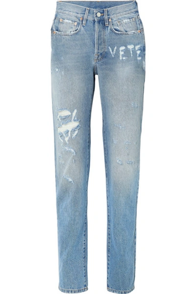 Shop Vetements Distressed High-rise Straight-leg Jeans In Blue