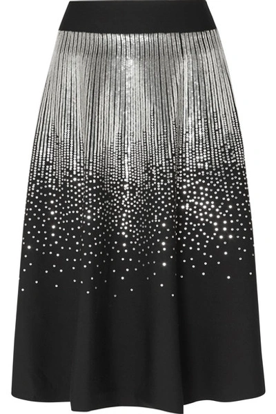 Shop Givenchy Sequin-embellished Stretch Wool-blend Midi Skirt In Black