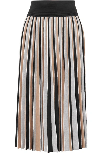 Shop Agnona Pleated Wool-blend Midi Skirt In Black