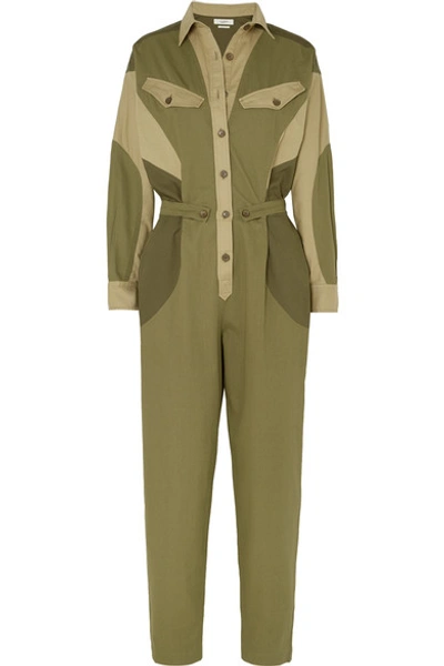 Shop Isabel Marant Étoile Guan Cotton-twill Jumpsuit In Army Green