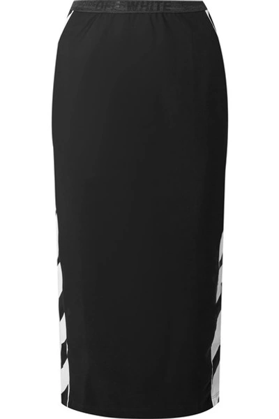 Shop Off-white Striped Stretch-jersey Midi Skirt In Black