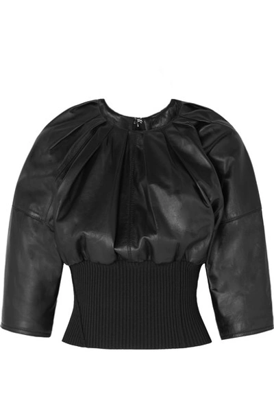 Shop 3.1 Phillip Lim Ribbed Knit-trimmed Gathered Leather Top In Black