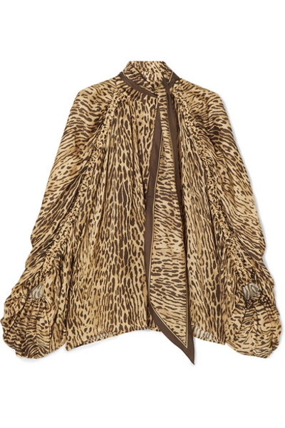 Shop Zimmermann Espionage Pussy-bow Leopard-print Silk Blouse In Brown