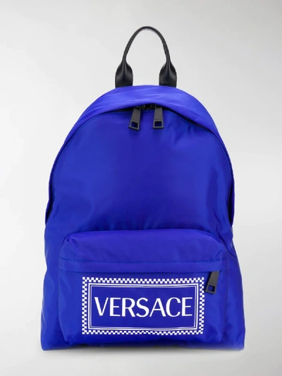 Shop Versace Vintage Logo Print Backpack In Blue