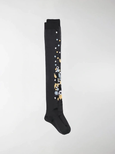 Shop Miu Miu Appliqué Long Socks In Black