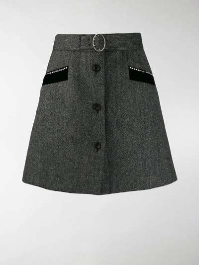 Shop Miu Miu Belted A-line Skirt In Grey