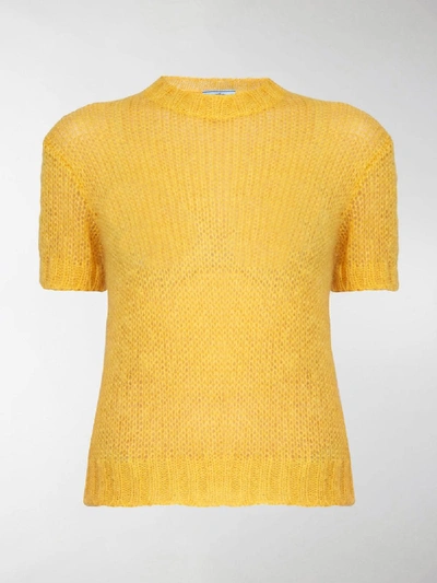 Shop Prada Short Sleeved Sweater In Yellow