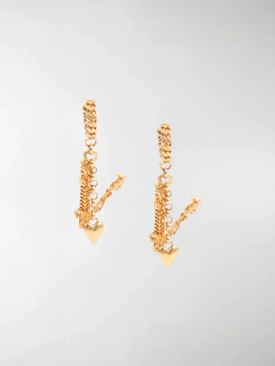 Shop Versace Heart Chain Earrings In Gold