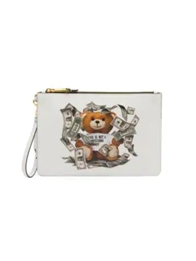 Shop Moschino Dollar Bear Pouch In White Multi