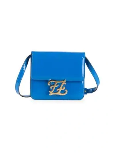 Shop Fendi Women's Karligraphy Patent Leather Crossbody Bag In Blue