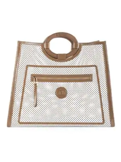 Shop Fendi Large Runaway Perforated Leather Shopper In Ice White
