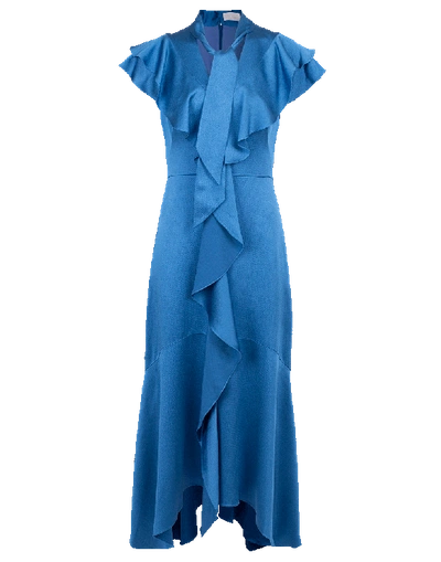 Shop Peter Pilotto Ruffle Hammered Satin Dress In Blue
