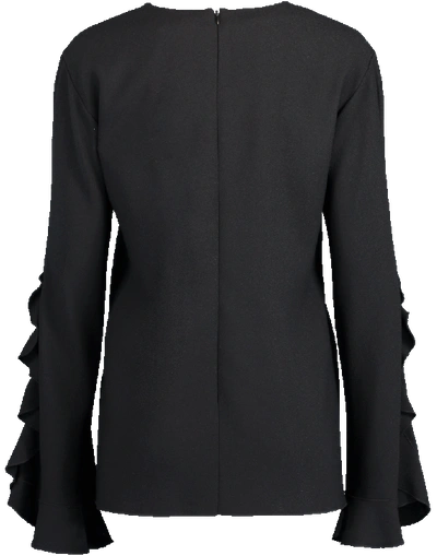 Shop Giambattista Valli Ruffle Sleeve Split Neck Top In Black