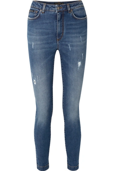 Shop Dolce & Gabbana Audrey Distressed High-rise Skinny Jeans In Blue