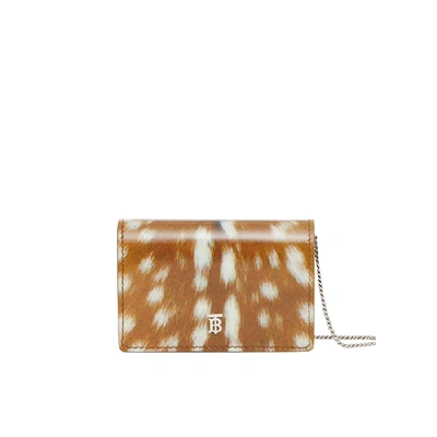 Shop Burberry Deer Print Leather Card Case With Detachable Strap