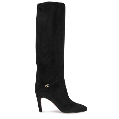 Shop Valentino Go Logo Black Suede Knee-high Boots