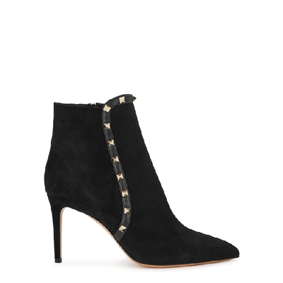 Shop Valentino Garavani Rockstud 85 Black Suede Ankle Boots