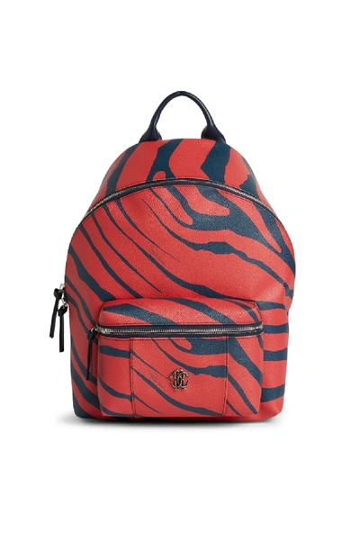 Shop Roberto Cavalli Red And Blue Zebra Print Backpack In D1025