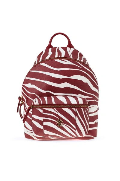 Shop Roberto Cavalli Zebra Print Backpack In T0044 Carmine/white/podium