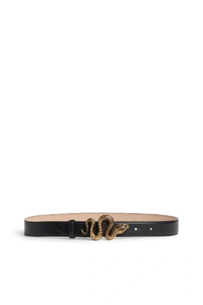 Shop Roberto Cavalli Snake Buckle Leather Belt In Black