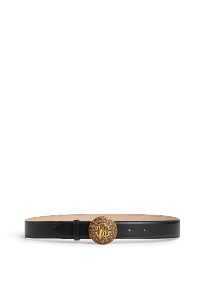 Shop Roberto Cavalli Rc Logo Medallion Buckle Belt In Black