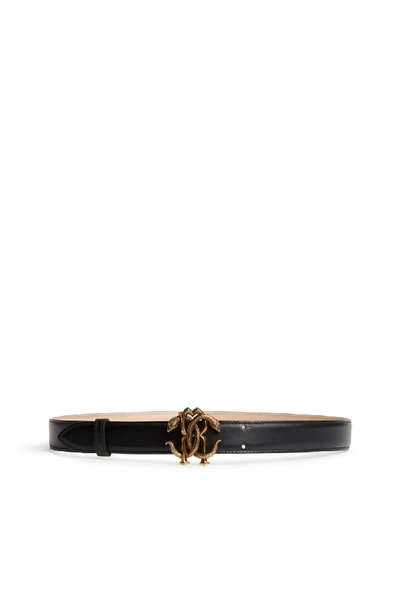 Shop Roberto Cavalli Leather Mirror Snake Belt In D3551 Black/podium