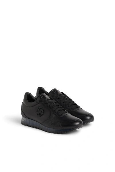Shop Roberto Cavalli Rc Monogram Lace Up Sneakers In Black