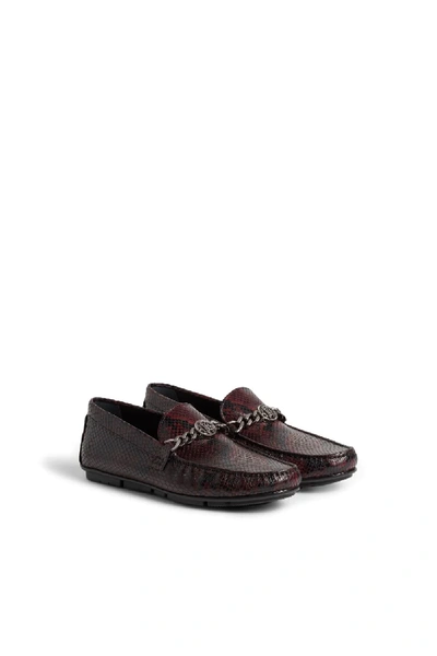 Shop Roberto Cavalli Snakeskin Print Chain Loafers In Red