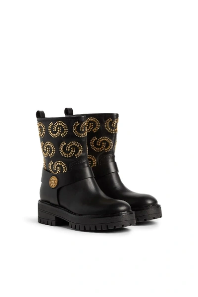 Shop Roberto Cavalli Studded 'c' Monogram Leather Boots In Black