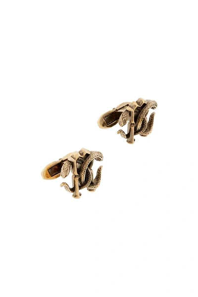 Shop Roberto Cavalli Mirror Snake Cufflinks In Gold