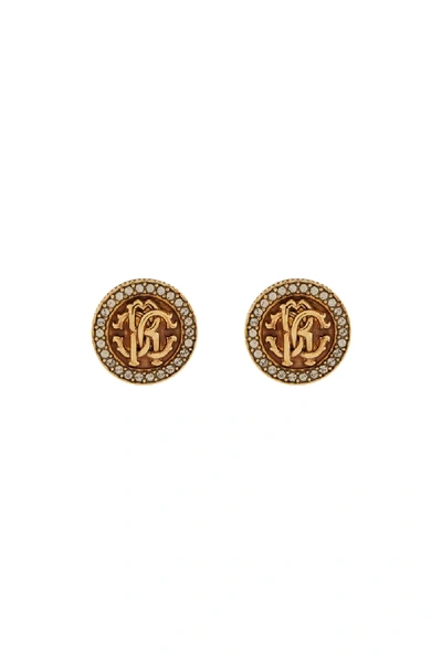 Shop Roberto Cavalli Rc Logo Earrings In D6258 Podium/greige