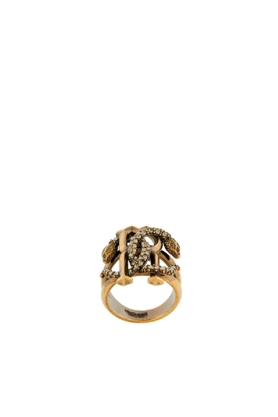 Shop Roberto Cavalli Mirror Snake Ring In Gold
